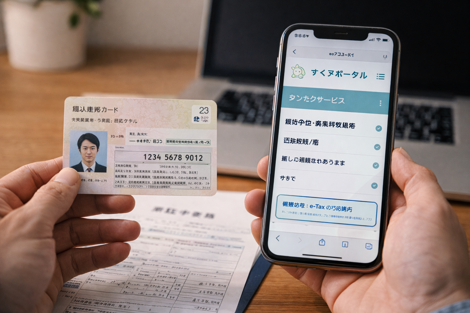マイナンバーカードとスマートフォンのイメージ画像